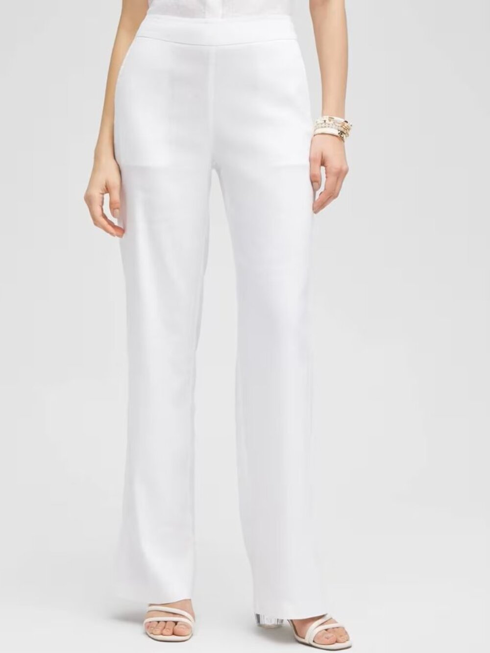 Chico's Pull-On White Linen Relaxed Wide Leg Classic Pants - Size 2 (12) Tall